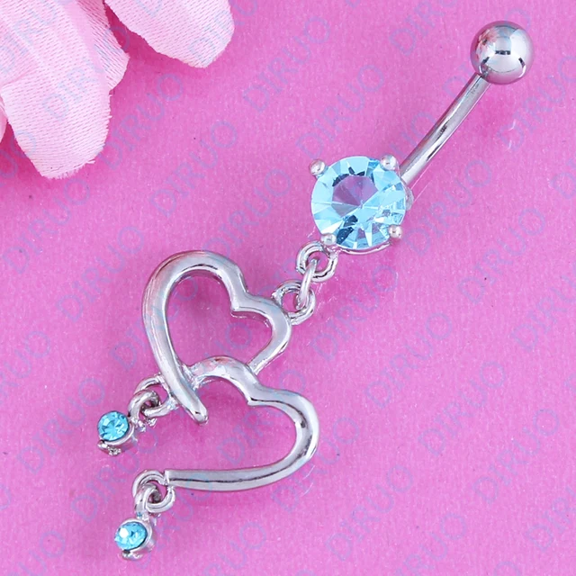 Double Heart Belly Ring Navel Bar Body Piercing Jewelery Retail Double Heart Belly Ring Navel Bar Body Piercing Jewelery Retail Accessories 316l Surgical Steel