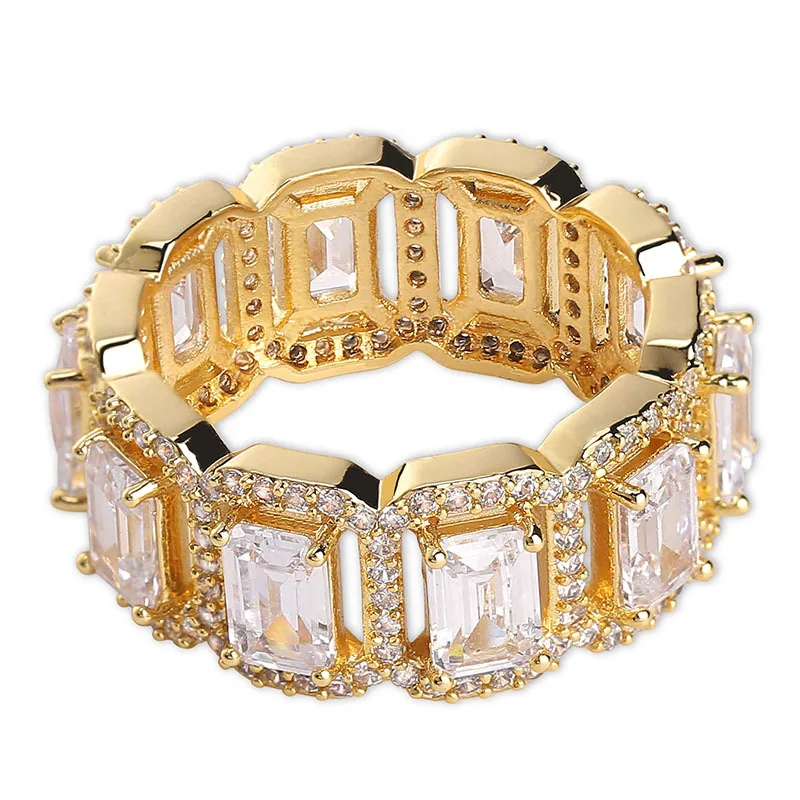 

Mens Womens AAA Square Cubic Zircon Bling Wedding Engagement Finger Ring Hip Hop Party Rapper Gift with Jewelry Box
