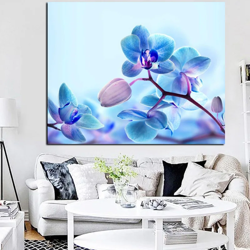 2017 Newest Blue Orchid Flower Modern Oil Painting HD Print on Canvas Poster Wall Art Living Room Sofa Home cuadros decoracion