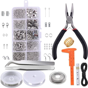 

Craft Repair Tool Tweezers Open Ring DIY Wires Jewelry Making Kit Beading Caliper Lobster Clasps Starter Pliers Findings