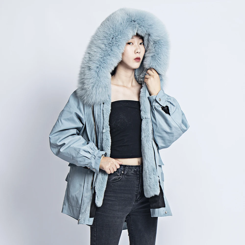 

Short jacket female overcoat winter 2019 blouse real rabbit fox fur parka big size cold clothing kawaii coat and jackets women