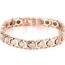 Элегантное ожерелье из розового золота нержавеющая сталь энергия оздоравливающий магнитный браслет с магнитом Стразы дружба Браслеты для Для женщин