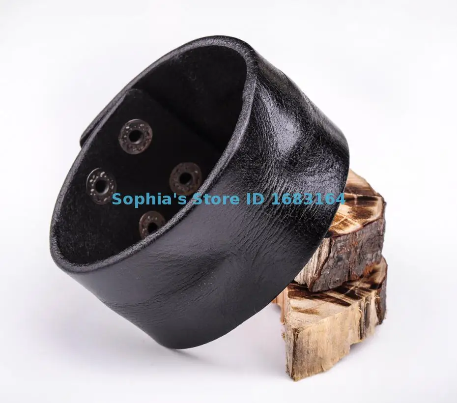 

BL27 Black Cool Vintage Men's Surfer Leather Bracelet Wristband Wide Cuff New