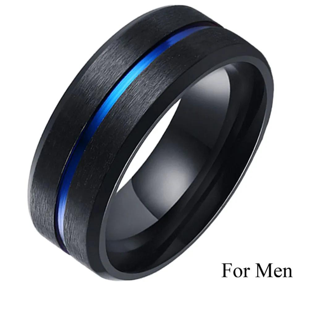 Black Silver Engagement Wedding Couples Ring Set Womens 2pcs Princess White CZ Blue Mens 316L Stainless Steel Jewelry