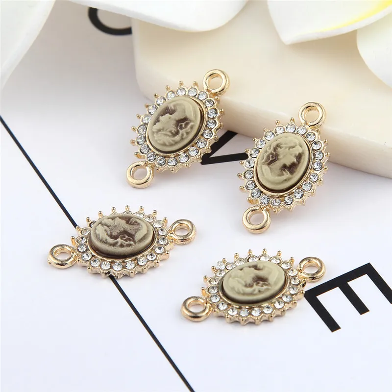 

13*23mm Fashion Gold Beads Connector Lady Cameo Enamel Rhinestones DIY Charms Bracelet For Women Jewelry Making Accessories 10pc
