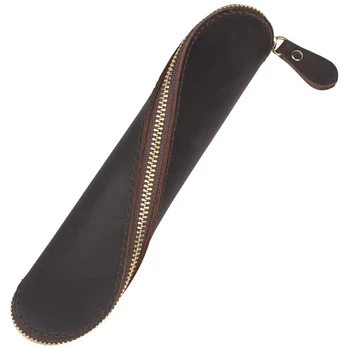 

Leather Pencil Case, Small Vintage Handmade Pen Case with Zipper, Genuine Leather Art Craft Spiral Pen Holder Pencil Pouch