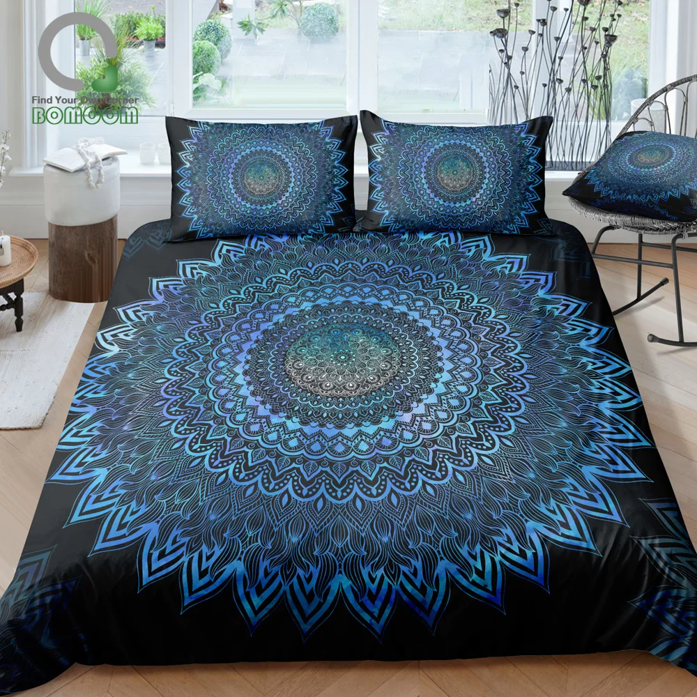 

BOMCOM 3D Digital Printing Spiritual Watercolor Mandala Flower BOHO Gypsy Yoga Duvet Cover Sets 100% Microfiber Dark Blue