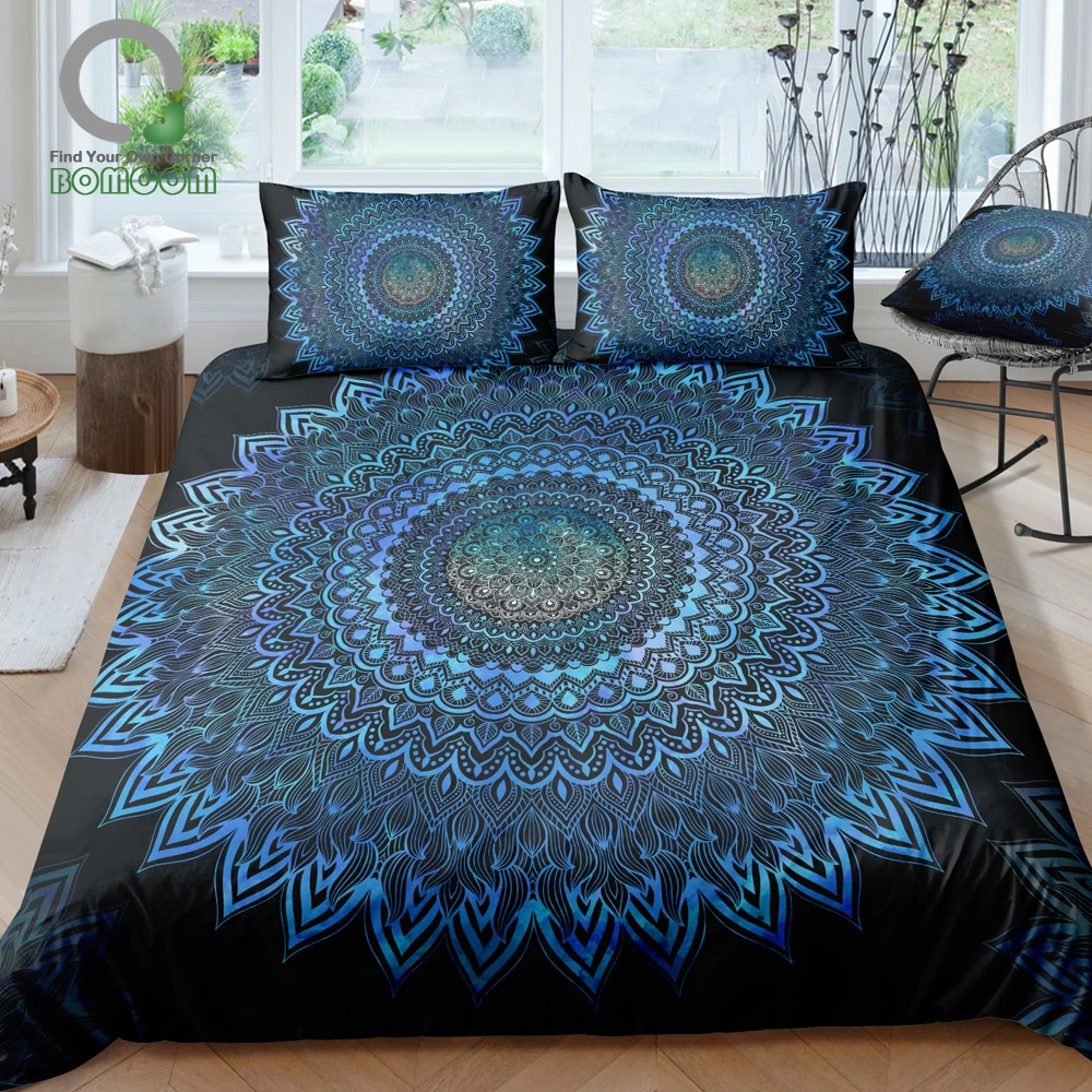 Bomcom 3d Digital Printing Spiritual Watercolor Mandala Flower Boho Gypsy Yoga Duvet Cover Sets 100 Microfiber Dark Blue Bedding Sets Aliexpress