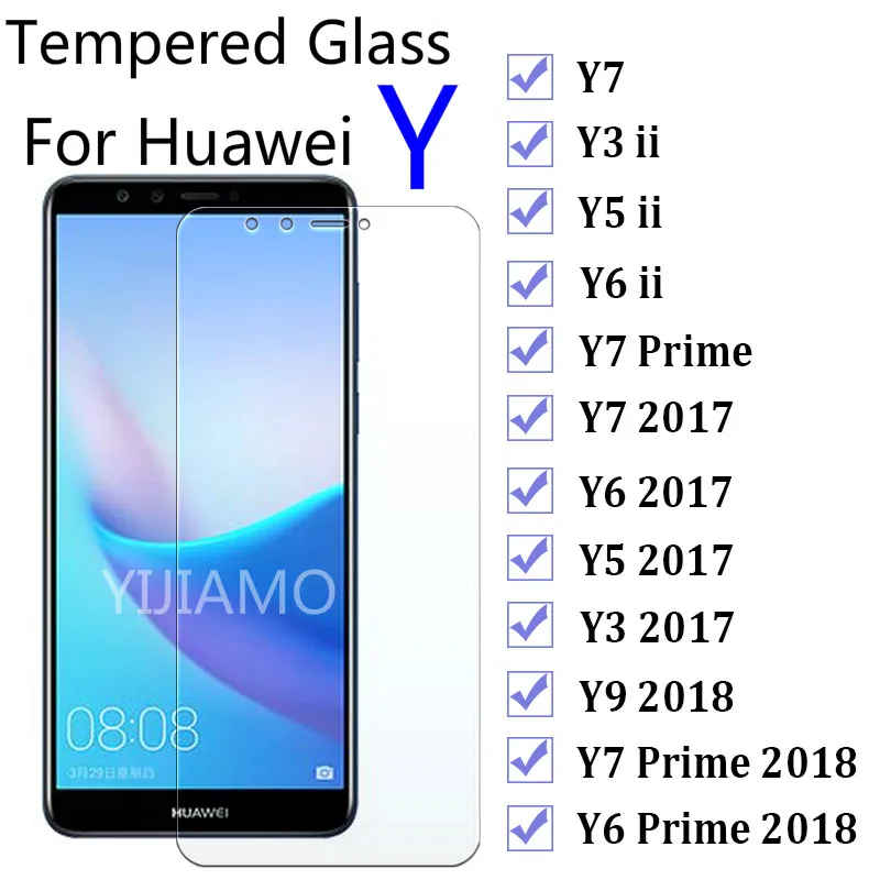 Стекло 9H для Huwei Y7 Y9 Y3 Y5 ii 2017 Защита экрана Huawei Y6 Prime 2018 защитное стекло Y 3 5 6 7 9 Y6ii Y5ii