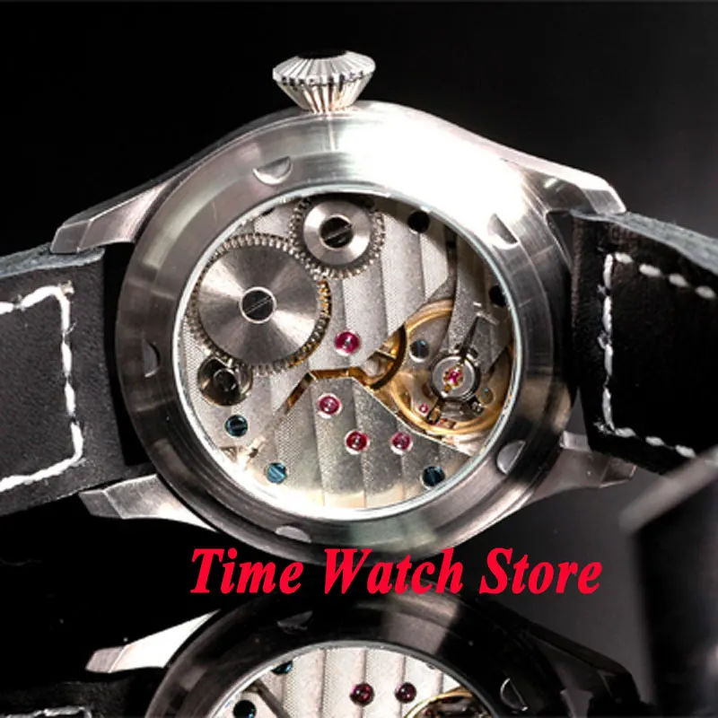 Часы Parnis 47 мм большая корона мужские часы с черным циферблатом 17 jewels механические 6497 с ручным подзаводом для мужчин t мужские часы PA91