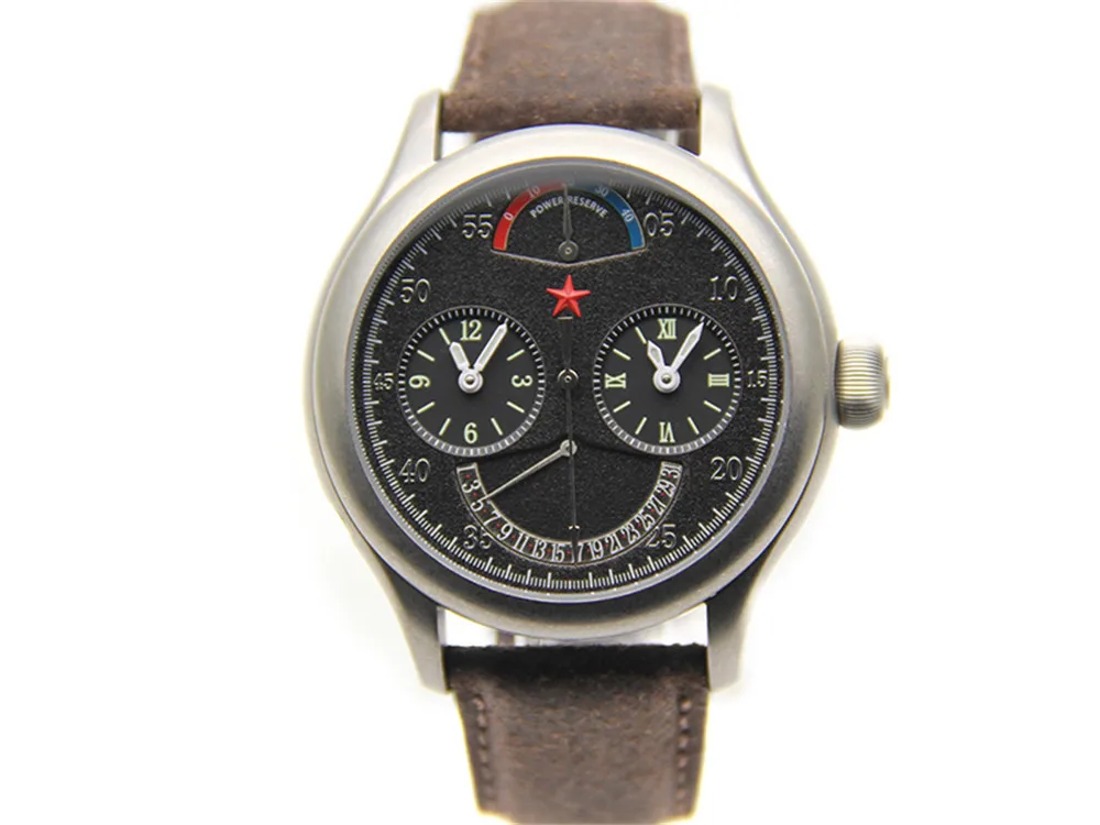 

Seagull Movement Dual time Automatic Mens Wrist watch Pilot Officiall Reissue 304 St19 1963 Flieger Calendar Dress Power Reserve