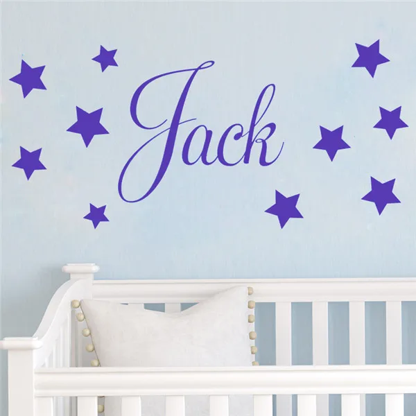 D201 Наклейка на стену для маленьких мальчиков-Персонализированная виниловая наклейка со звездами для детской спальни и детской комнаты - Цвет: Фиолетовый