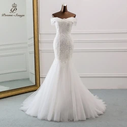 New style Boat Neck beautiful sequined wedding dress  for wedding Vestido de noiva Mermaid wedding dresses robe de mariee