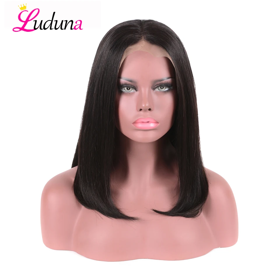 Luduna Bob короткие парики из человеческих волос Прямые кружевные передние