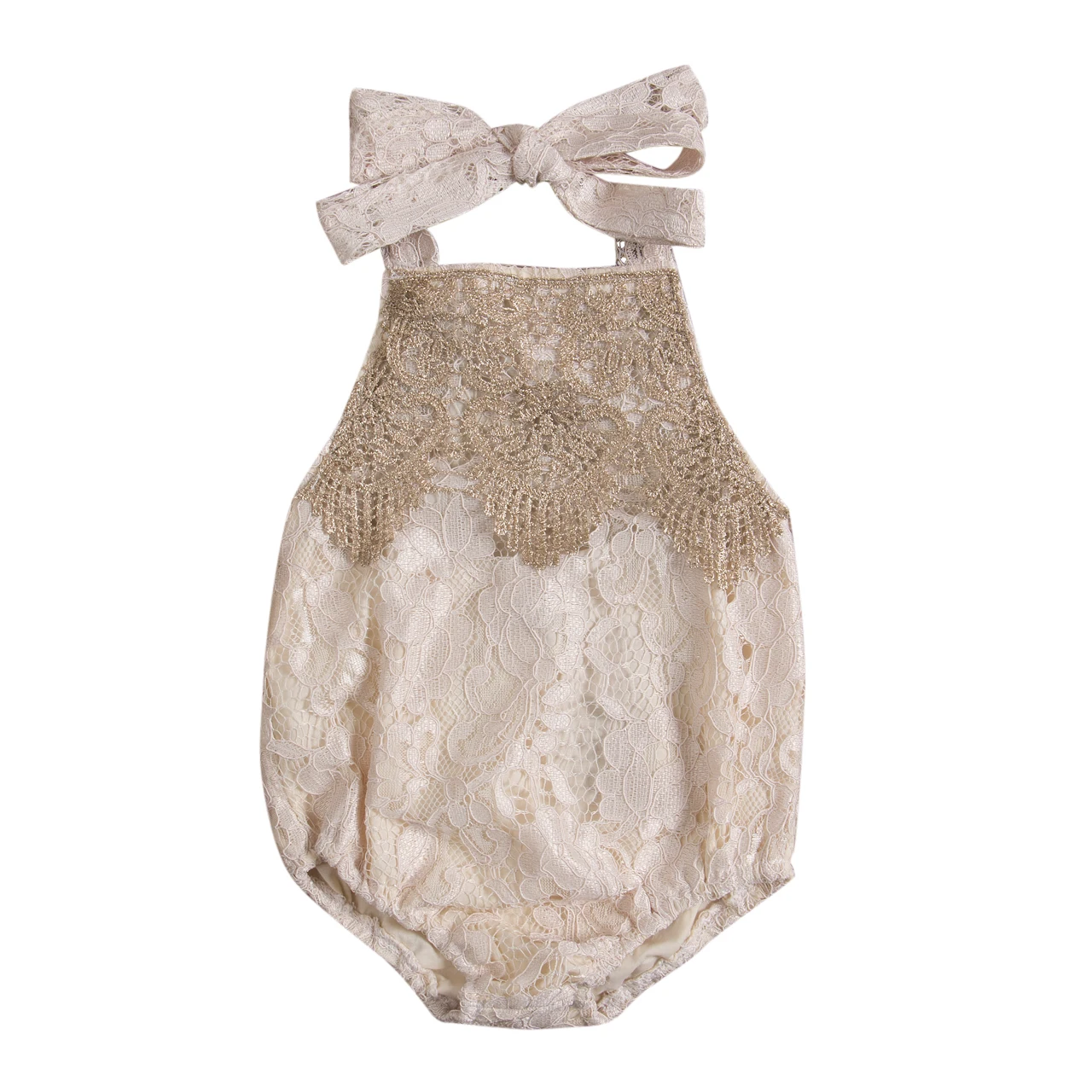 

Newborn Toddler Infant Baby Girl Lace Sling Halter Backless Jumpsuit Bodysuit Kids Clothes
