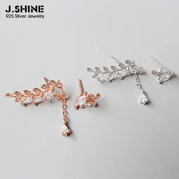 

JShine 100% S925 Sterling Silver Asymmetrical Earrings New Fashion Cubic Zirconia Leaf Earrings for Women Fashion Fine Jewelry