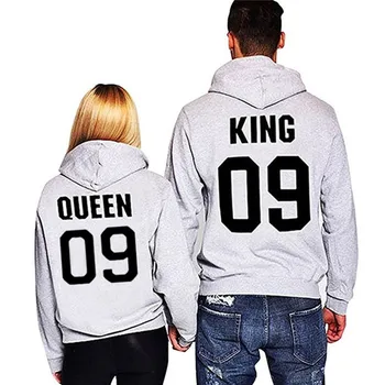 

Long Sleeve Hooded King Queen Sweatshirt Lover Hoodie Casual Loose Pullovers His-and-hers Sweatshirt