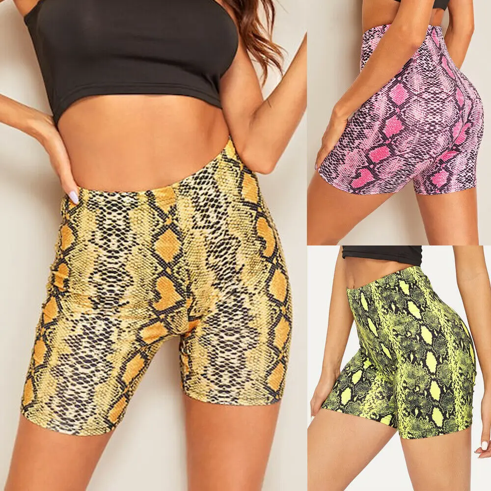 

2019 New Casual Women Printed Sports Yoga Shorts Push Up Snakeskin Gym Workout Fitness Ladies High Waist Hot Shorts