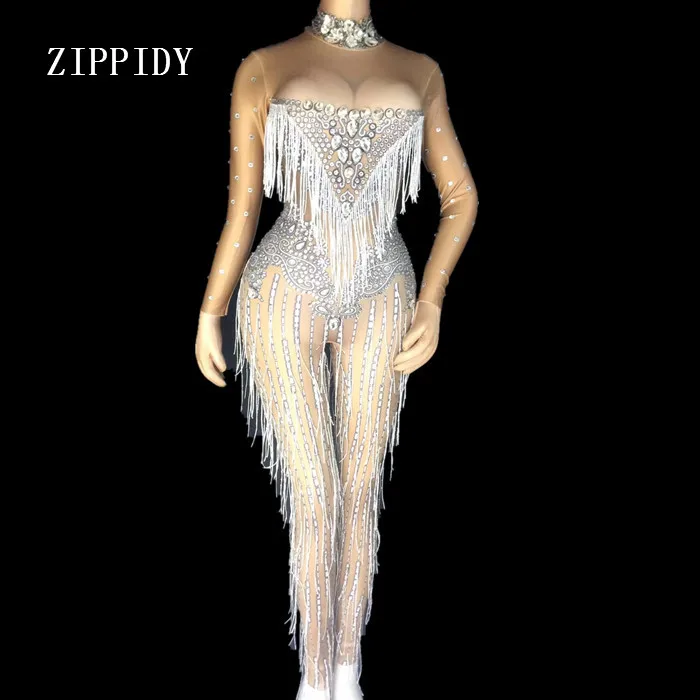 Sexy Tassels Crystals Jumpsuit Female Singer Dancer Sexy Leggings Costume Big Stretch Bodysuit Nightclub Oufit Party Wear Outfit Sexy Tassels Crystals Jumpsuit Female Singer Dancer Sexy Leggings Costume Big Stretch Bodysuit Nightclub Oufit Party Wear Outfit
