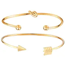 2 piezas Vintage oro Color lazo nudo pulsera brazaletes Simple Twist Cuff abierto brazaletes para mujer joyería India Bisutería 2018(China)