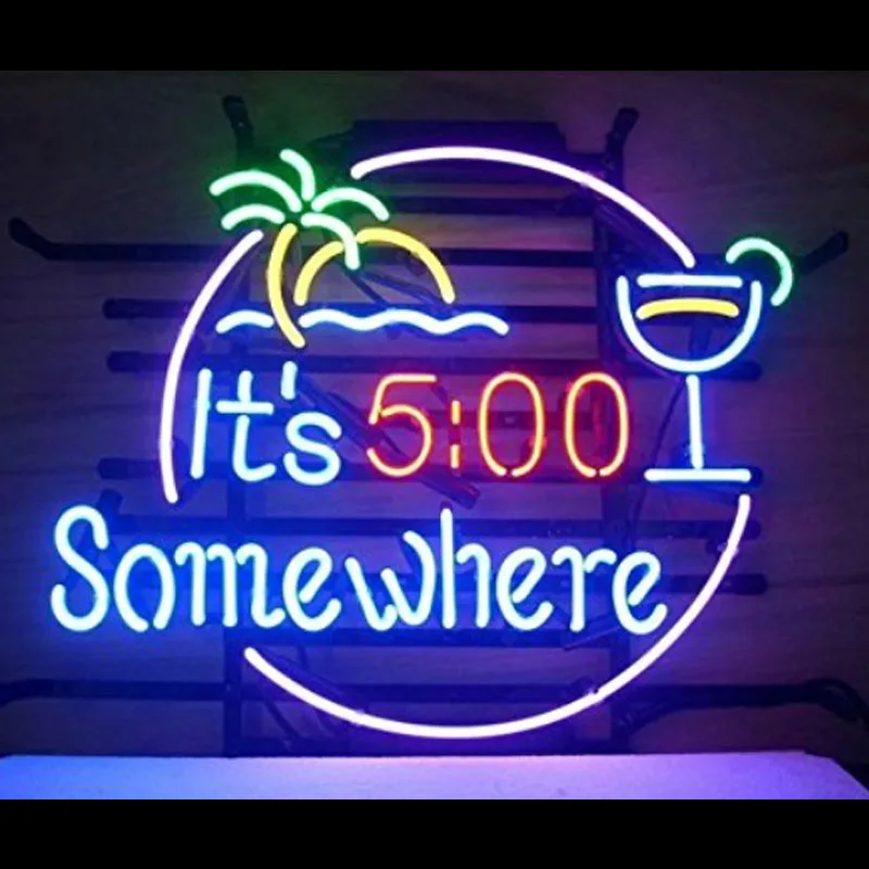It is 5 pm somewhere Neon Sign Beer Neon Bulbs Real Glass Tube Handcrafted Neon Beer Sign Custom LOGO Shop Advertising VD 17x14