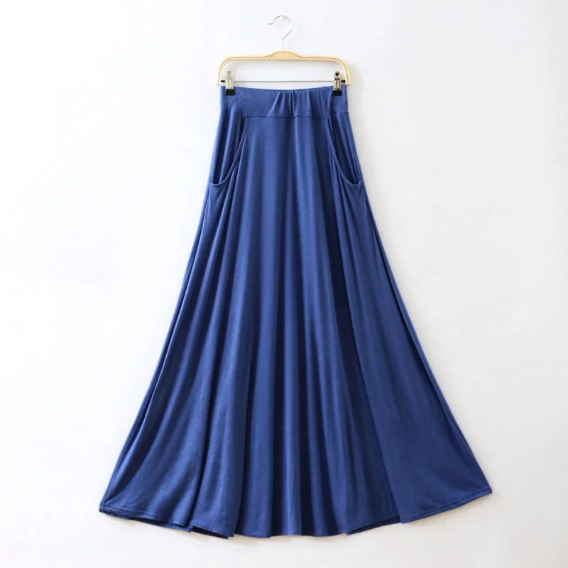 Новые богемные Модальные гофрированные юбки элегантные однотонные плиссированные юбки женские высокие эластичные талии пакеты повседневные длинные юбки