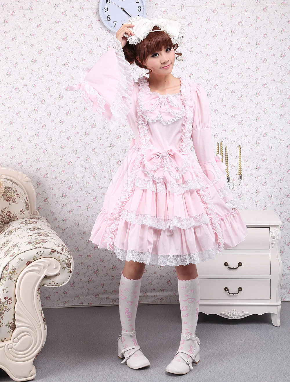 pink long sleeve ruffle dress