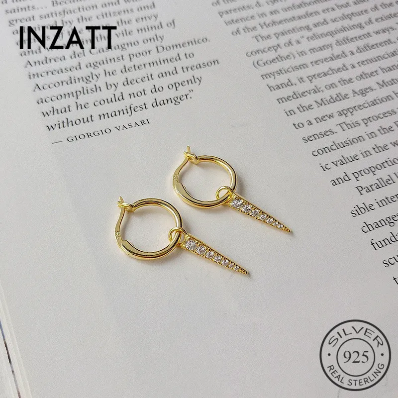 

INZATT Real 925 Sterling silver Minimalist Geometric Zircon Triangle Hoop Earrings For Elegant Women Wedding Fine Jewelry Gift