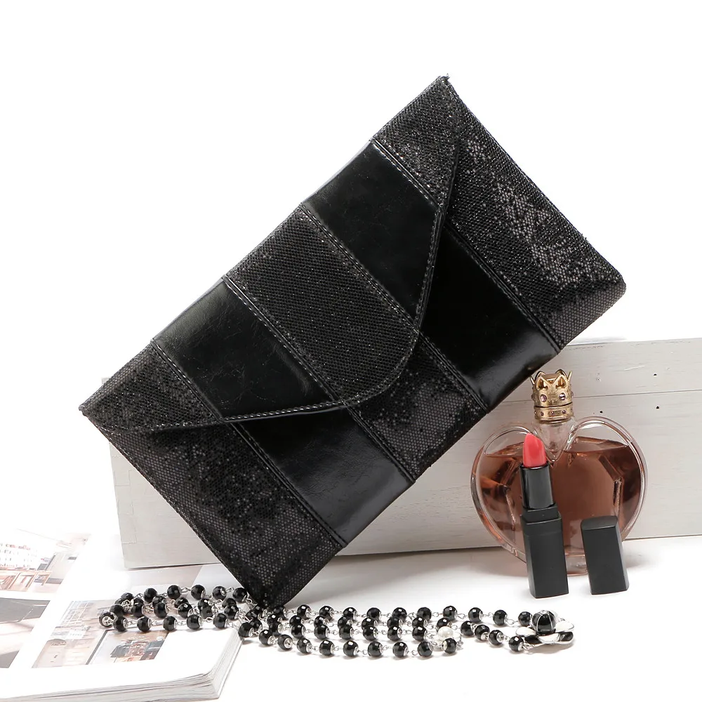 

Fashion Women Ladies Evening Party Sequins Clutch Envelope Bag leather evening clutch bags female high quality bolsa feminina