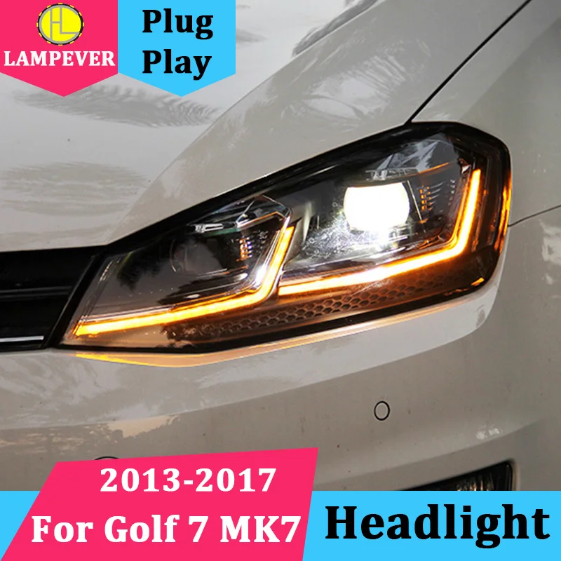 HQ Headlights For VW Golf 7 GTI MK7 Headlight golf7 Headlamp 2013 2017 Double U LED DRL Bi Xenon