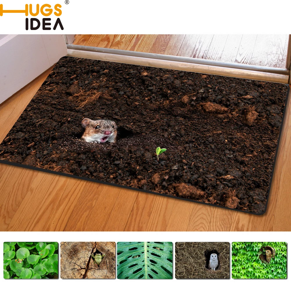 

HUGSIDEA 3D Cute Animal Ferret Owl Pattern Home Floor Carpet Green Leaves Entrance Doormat Rugs for Living Room Bedroom Kitchen