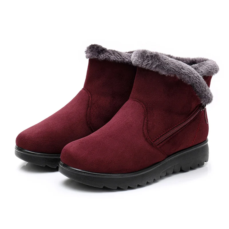 Женские снегоступы красного цвета ботинки черного цвета; зимняя теплая обувь с мехом; Botas Mujer Platforma Повседневное Для женщин зимние ботинки размера плюс 41