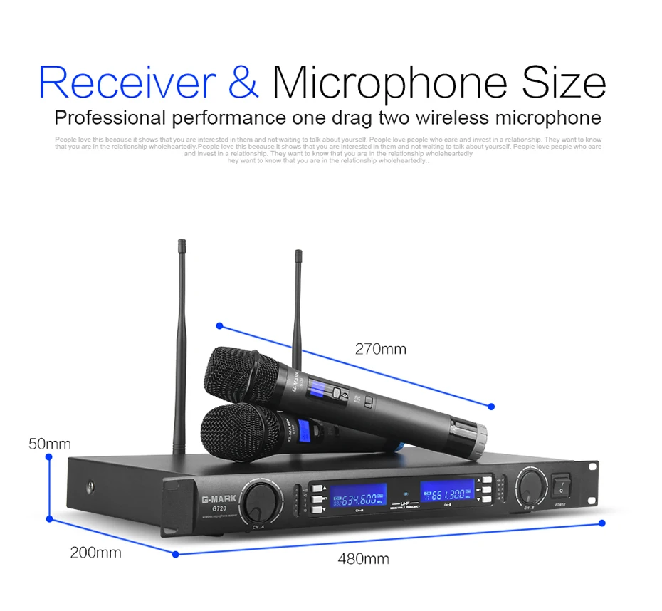 Беспроводная микрофонная система G-MARK, двухканальный приемник, расстояние 150 м, два ручных микрофона, инфракрасный автоматический Частотный диапазон