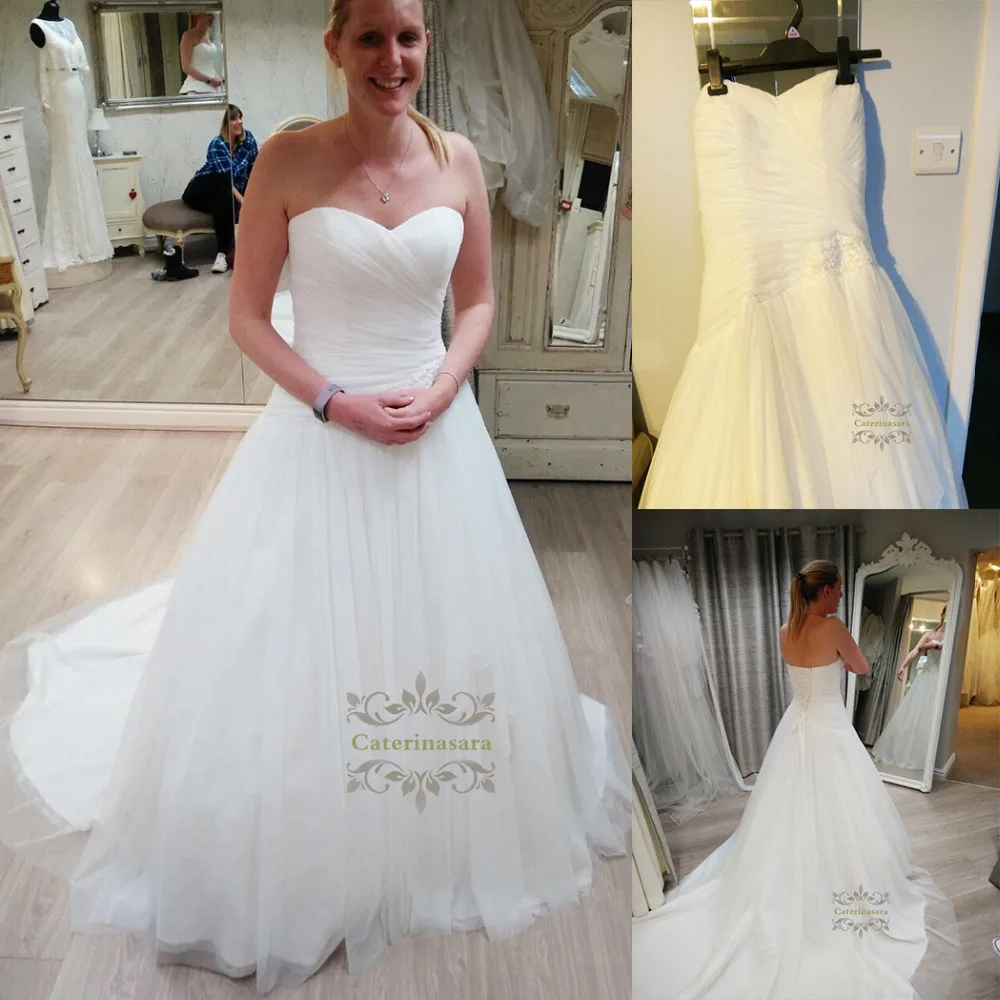 

Ball Gown Sweetheart Neckline Wedding Dresses Chapel Train Tulle Made-To-Measure Bride Gowns with Beading / Pearls 2019 Designer