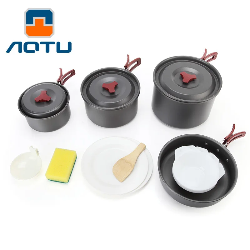 

Outdoor Camping Tableware Pan Set Backpacking Picnic Pot Frypan Alumina Durable Cookware Folding Cooking Set