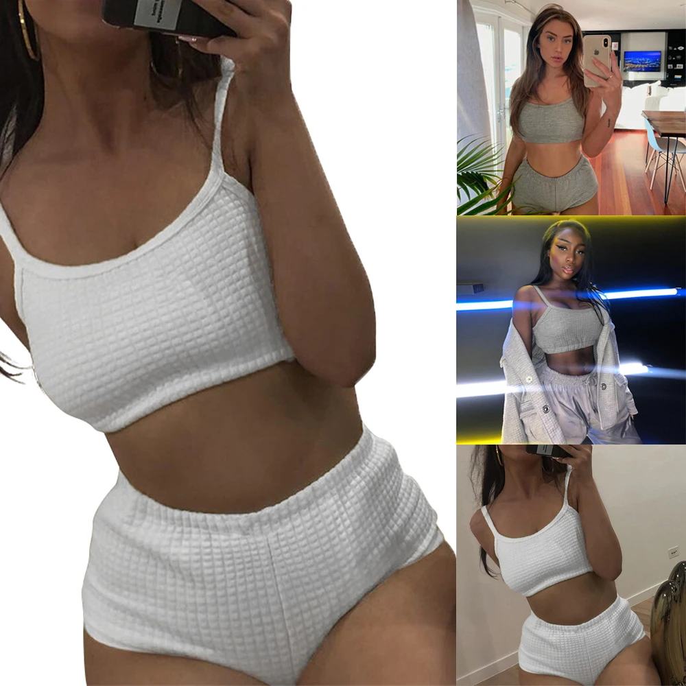 

Hirigin Women 2 piece Playsuit Bodysuit Romper Set Sleeveless Crop Top Tank+ Shorts