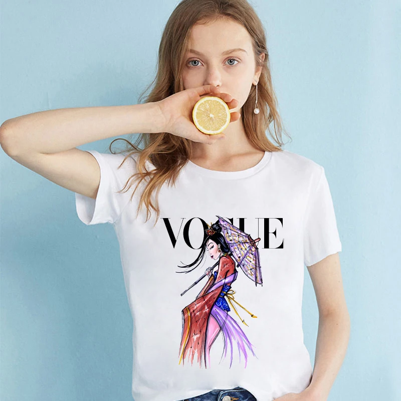 

WVIOCE Princess Graphic Printed Tees Harajuku T Shirt White Summer Women Short Sleeves Tees Loose Plus Size Streetwear Tops