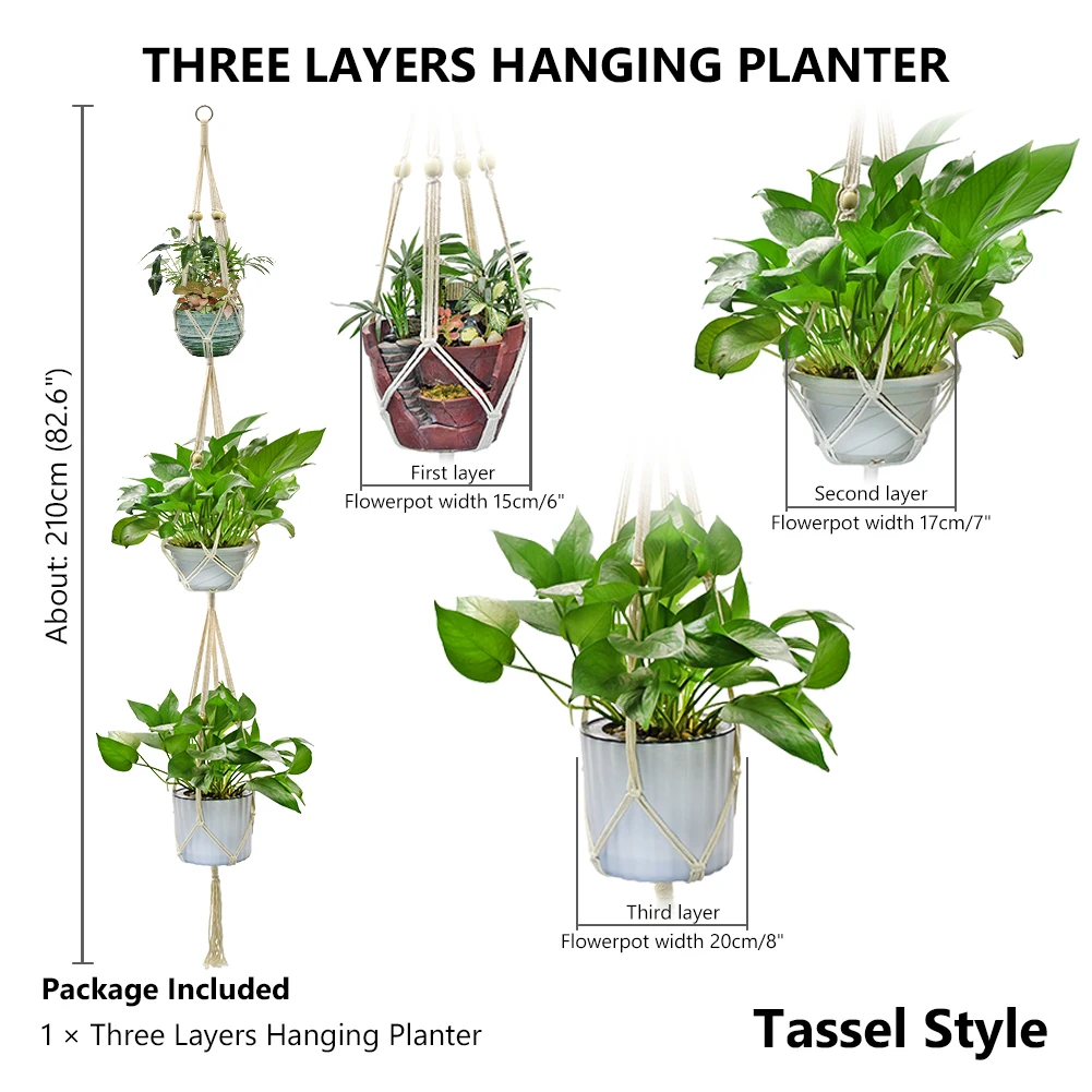 Винтажный Декор Подвеска для растений из макраме корзина цветочный горшок держатель для растений макраме висячая завязанная подъемная веревка садовый Декор для дома и сада - Цвет: 210cm Tassel style