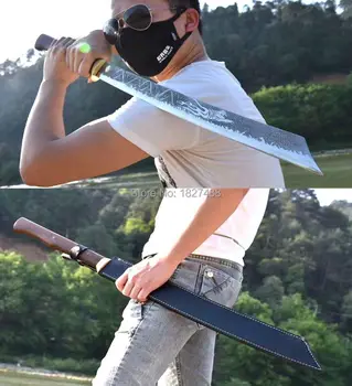 

Outdoors Fighting Dao Sword Katana Strong Cut Tree Hunting Knife Sharp High Manganese Steel Blade/Leather Sheath