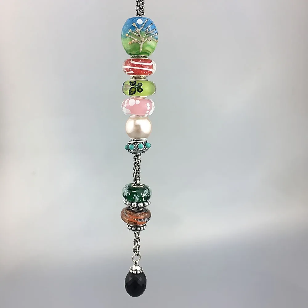 Black Agate Pendant Necklace Of Onyx Stones Fit Troll European Charms 925 Sterling Silver Beads DIY Jewelry Gift For Woman (10)