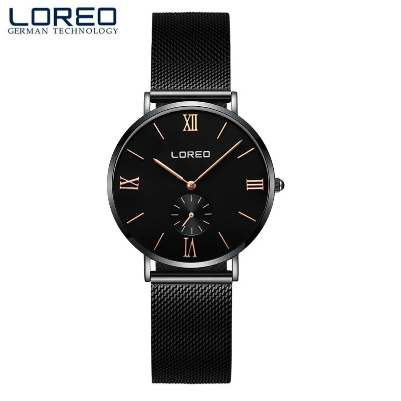 

LOREO Luxury Watch Women Brand Men's Watches Ultra Thin Stainless Steel Mesh Band Quartz Wristwatch Fashion casual watches M23