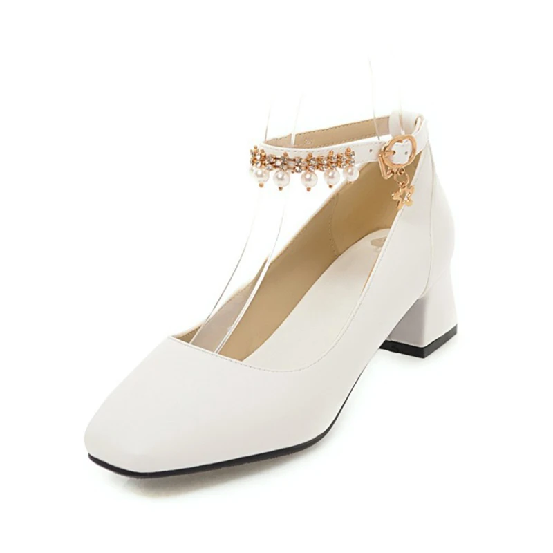 Fashion Women Heels Shoes Pumps Black Brand Spring Buckle Thick High Heels Single Ladies Heels