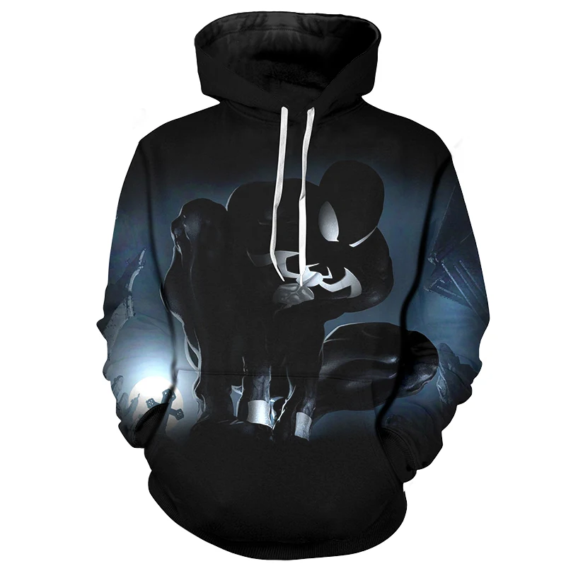 Cloudstyle 3D Anime Hoodies Men Black Spiderman 3D Print Fashion Brand New Streetwear Pullovers 