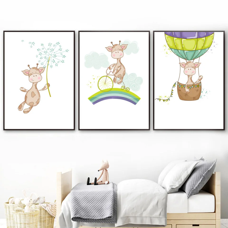 Giraffe-Balloon-Rainbow-Dandelion-Wall-Art-Canvas-Painting-Nordic-Posters-And-Prints-Cartoon-Wall-Pictures-Baby