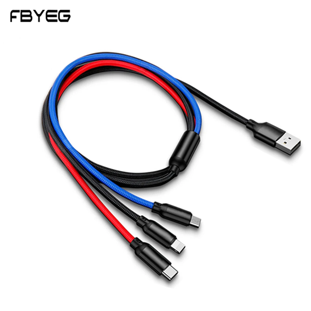 

FBYEG 3 in 1 USB Cable for Mobile Phone Micro USB Type C Charger Cable for iPhone XR XS Max X Huawei Fast Data Charging Cord