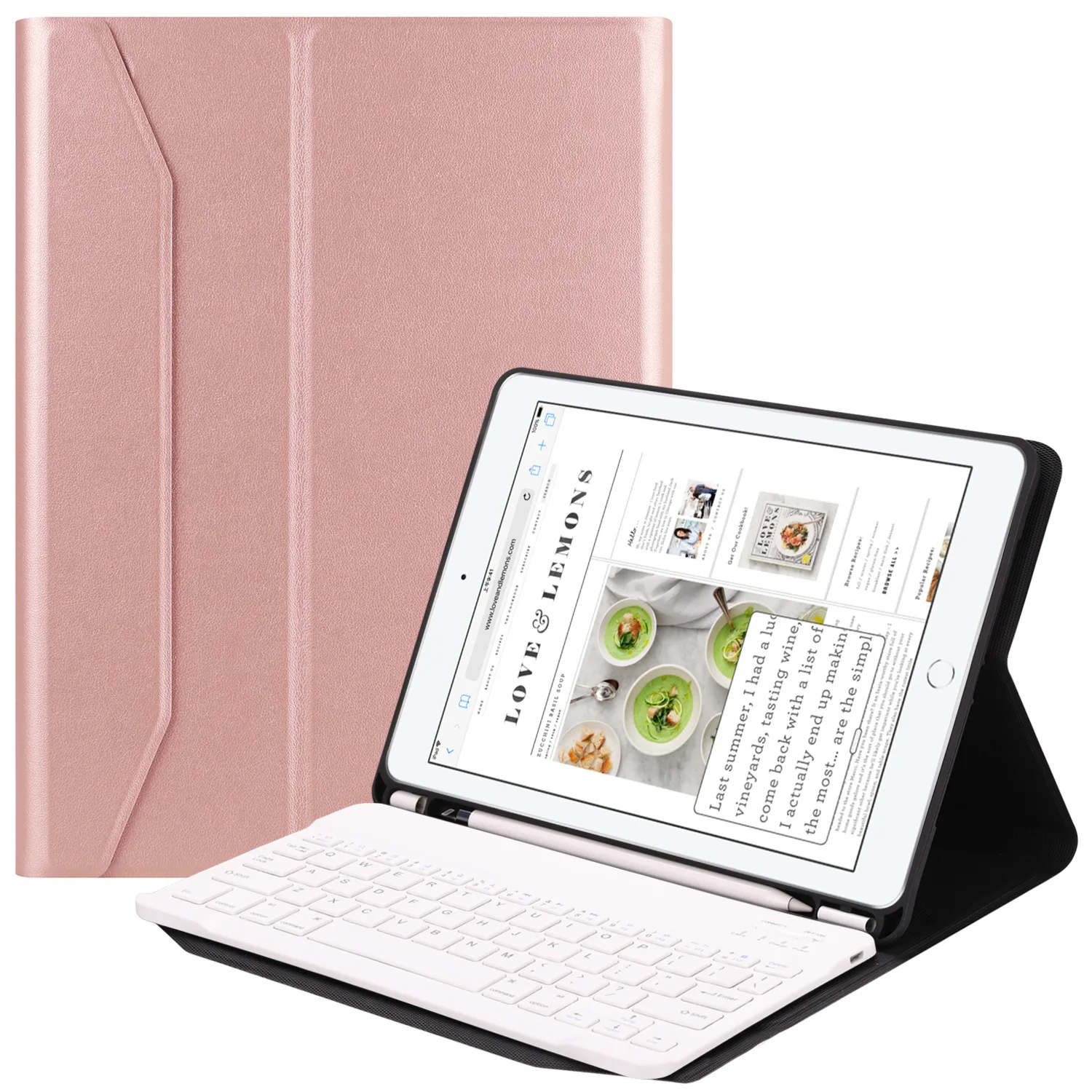 Pink Клавиатура 9,7 чехол с держателем карандаша Смарт Ткань текстуры силиконовый задняя крышка для pro 9,7/9,7/Air 2/1 - Цвет: Pink