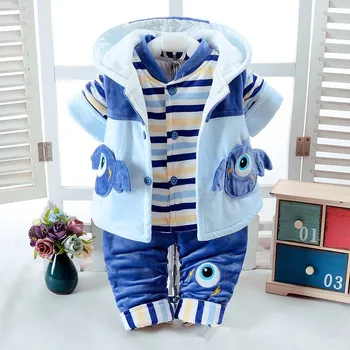 

0-2Y Autumn Winter Warm Girl Sets Vest + Coat + Pants 3PS Cotton Thicken Baby Boy Suit Kids Clothes Newborn Fashion Tracksuit