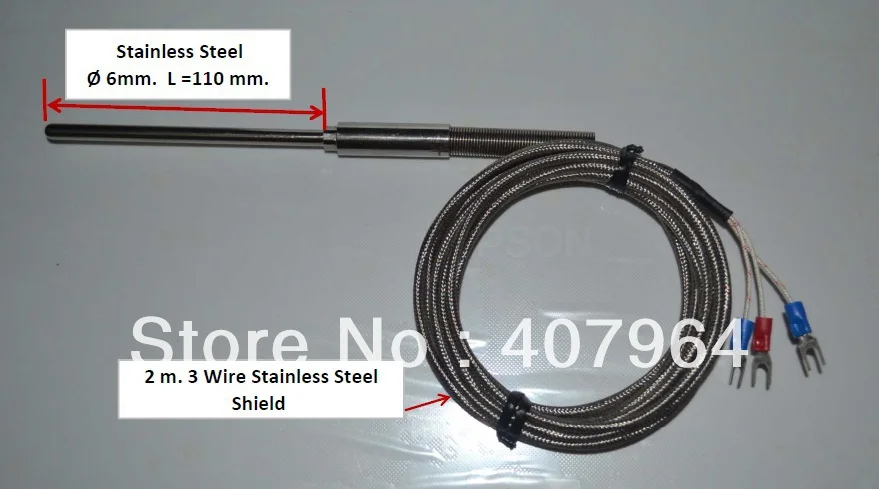 

6*110mm Industrial Pt100 Temperature Sensor 2M Stainless Steel Cable