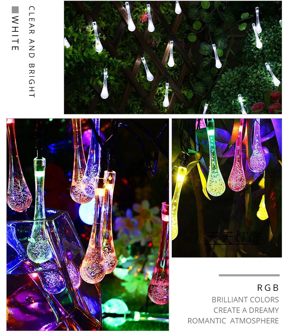 Christmas LED String Lights Solar Garland Water Drop Outdoor Waterproof Fairy Lights (12)