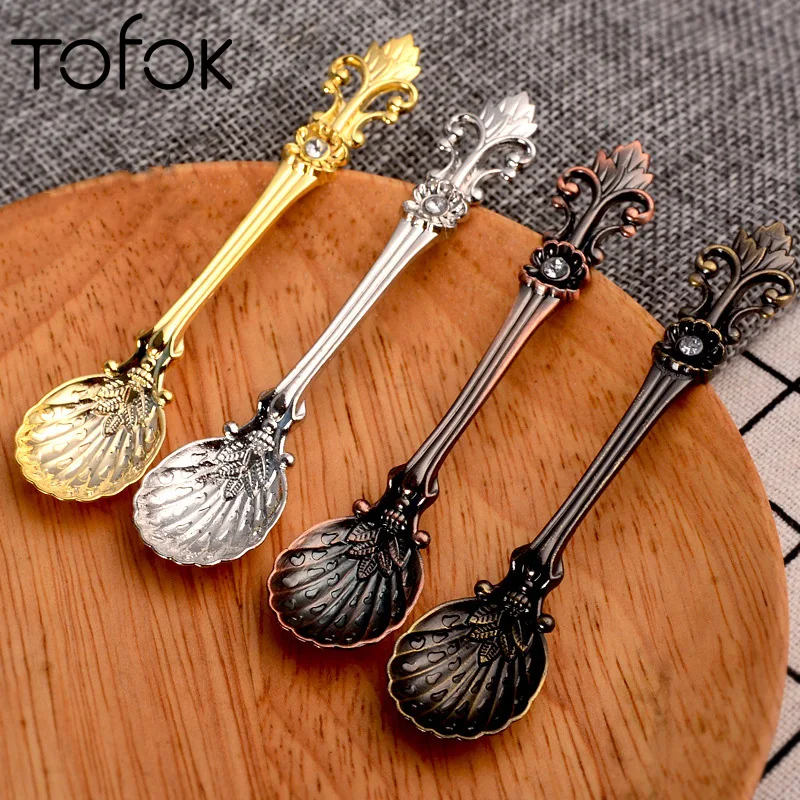

Tofok Retro Coffee Spoon Arabic Style Dessert Spice Mixing Scoop Tea Cream Yogurt Stirring Spoon Alloy Baking Cake Decor Tools